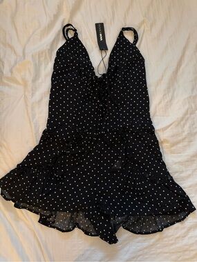 Fashion Nova Black Polka Dot Ruffle Romper